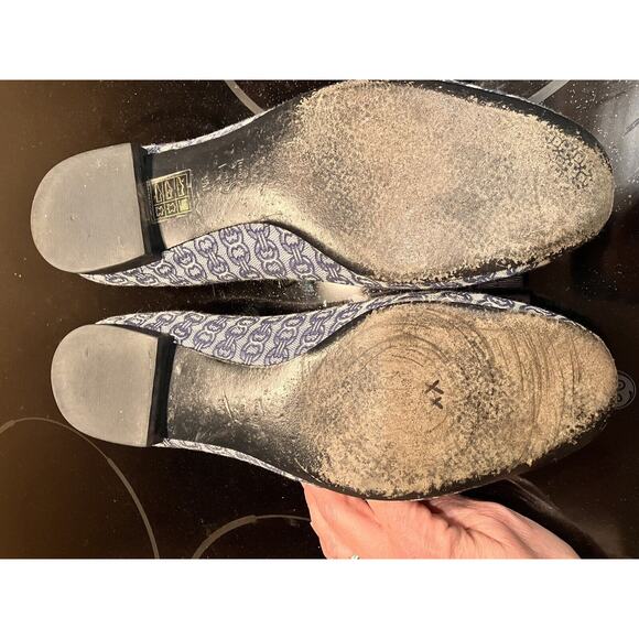 TORY BURCH Navy Blue Gemini Chain Link Leather Comfort Loafers Shoes Sz. 9 - Picture 10 of 11